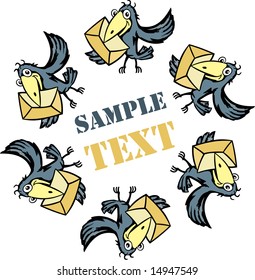Merry crows with envelopes. Vector