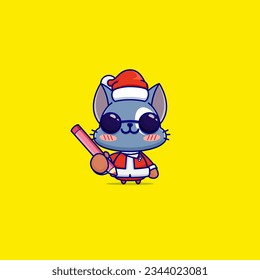 A Merry and Cute Blue Cat in a Santa Outfit, A Comical and Lovely Mascot