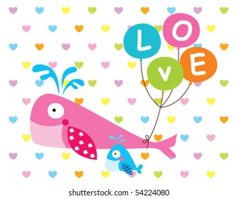 merry cute whale with balloon love