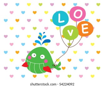merry cute whale with balloon love