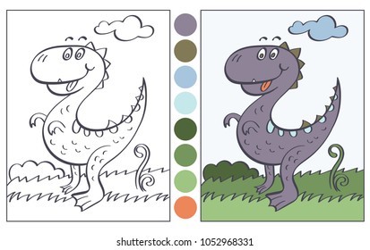 The Merry Dinosaur. Illustration, cartoon, coloring book