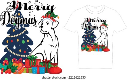 Merry Dogmas Christmas T-Shirt Design, Merry Christmas T-Shirt Design, Dog Lover T-Shirt, Christmas Dog T-Shirt Design.