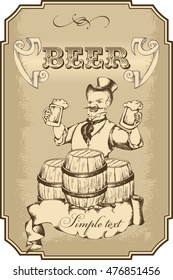 Merry doodle with beer mug. Beer template design. Vector illustration