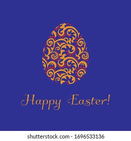 Merry Easter vector illustration with a patterned Easter egg in blue and yellow