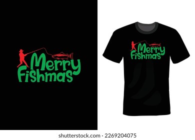 Merry Fishmas, Fishing T shirt design, vintage, typography