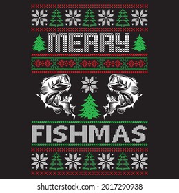 Merry fishmas Sweater Design, vector file.