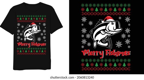 Merry Fishmas T-shirt Design Template