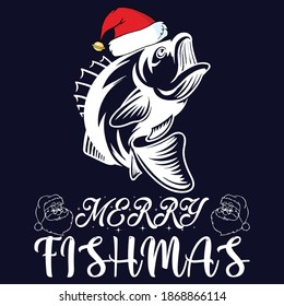 merry fishmas typography t-shirt design eps