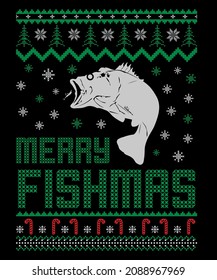 Merry Fishmas Typography ugly Christmas Sweatshirt Design for Fish lovers