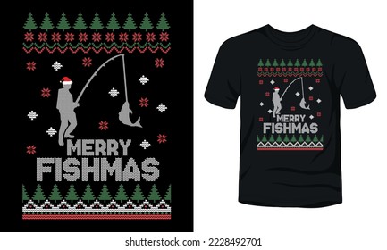 "Merry Fishmas" ugly Christmas sweater design.