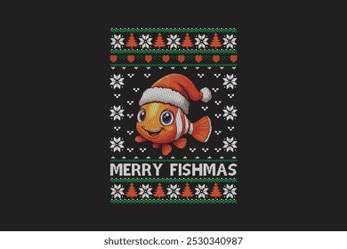 Merry Fishmas, Ugly Christmas t-shirt sweater Pattern Sublimation design