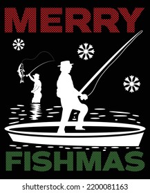 Merry Fishmas Vector T-Shirt Design Template