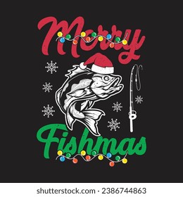 Merry Fishmas.Christmas T-Shirt Design, Posters, Greeting Cards, Textiles, and Sticker Vector Illustration	
