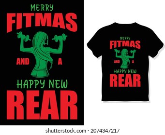 Merry fitness and a happy new rear - Christmas t-shirt design