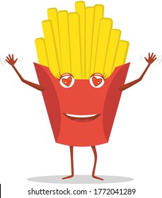 Merry french fries with a smile on his face.