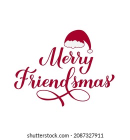 Merry Friendsmas calligraphy hand lettering. Funny Christmas quote. Winter holidays pun. Vector template for typography poster, banner, greeting card, sticker, etc.