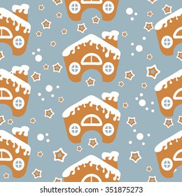Merry gingerbread house in the background with sweet stars and s