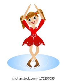 merry girl  goes for a drive in beautiful dress on skate, vector illustration