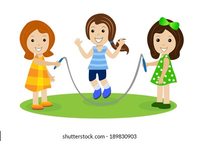 merry girls play the nature, vector illustration