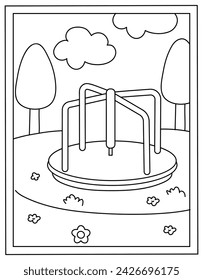 Merry go round colouring page vector 