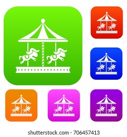 Merry go round horse ride set icon in different colors isolated vector illustration. Premium collection