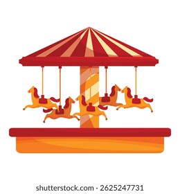 Merry go round with horses is spinning at an amusement park