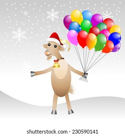 merry goat  in a christmas cap with air marbles,vector illustration