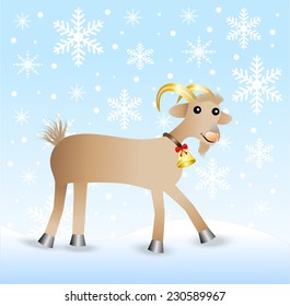 merry goat  on a background winter landscape,vector illustration