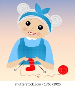a merry grandmother binds socks,vector illustration