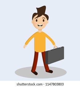 Merry guy with a suitcase. Vector illustration