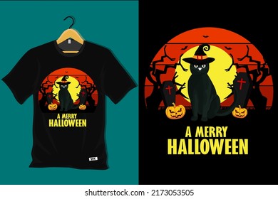 A Merry Halloween Retro T Shirt Design