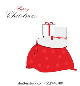 merry happy Christmas Santa Claus bag with gifts  festive greetings