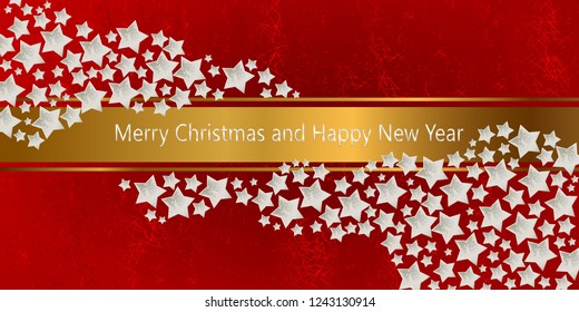 merry Сhristmas and happy new year with shining stars on the background postcard or banner