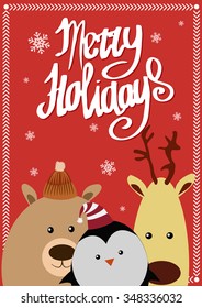 Merry holidays card with animals. 