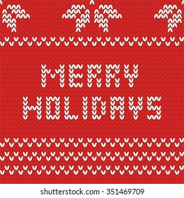 Merry holidays red knitting vector card