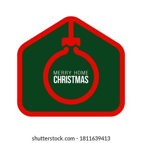 Merry Home Christmas 2020 Card with Funny Vector Minimalist Icon. staying at home badge in Quarantine. COVID-19 Reaction.