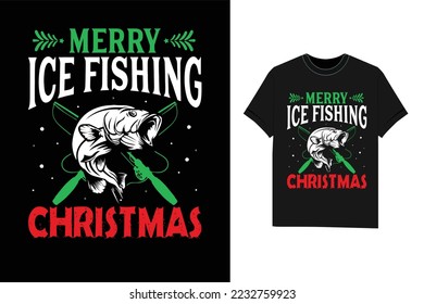 Merry ICE Fishing Christmas Tshirt vector