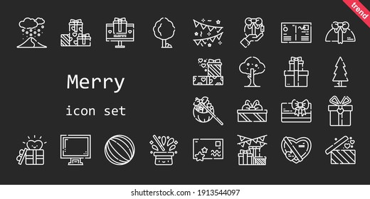 merry icon set. line icon style. merry related icons such as gift, ball, postcard, display, tree, hat, snowing, garlands, card, gifts