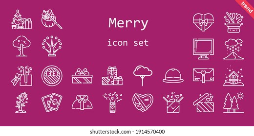 merry icon set. line icon style. merry related icons such as gift, confetti, cards, christmas tree, display, tree, snowing, hat, trees, gifts