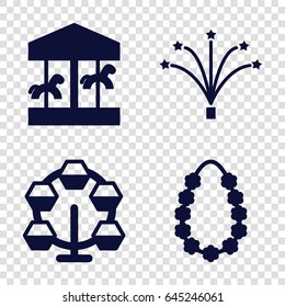 Merry icons set. set of 4 merry filled icons such as fireworks, garland