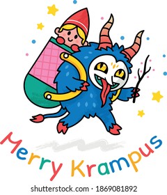 Merry Krampus Christmas Illustration. Great as graphic Christmas elements for t-shirts, stickers, invitations, digital elements etc..