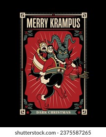 Merry Krampus Dark Christmas. Christmas Vector Illustration Style.