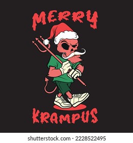 Merry Krampus. Hail Santa. New Year vector skull.