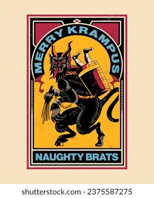 Merry Krampus Naughty Brats. Christmas Vector Illustration Style.