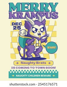 Merry Krampus Retro Cartoon Illustration Design