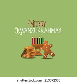 Merry Kwanzukkahmas Card Combines Kwanzaa, Hanukkah And Christmas Eps10  Vector