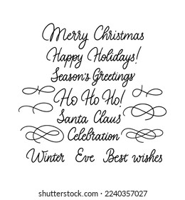 Merry Lettering Monoline Set. Vector Illustration of Calligraphy Line Isolated over White Text.