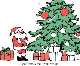 Merry Moments Santa Claus and Christmas Tree Illustrative Vector Set