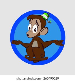 Merry monkey throws up his hands and wonders
