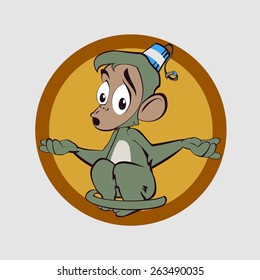 Merry monkey throws up his hands and wonders